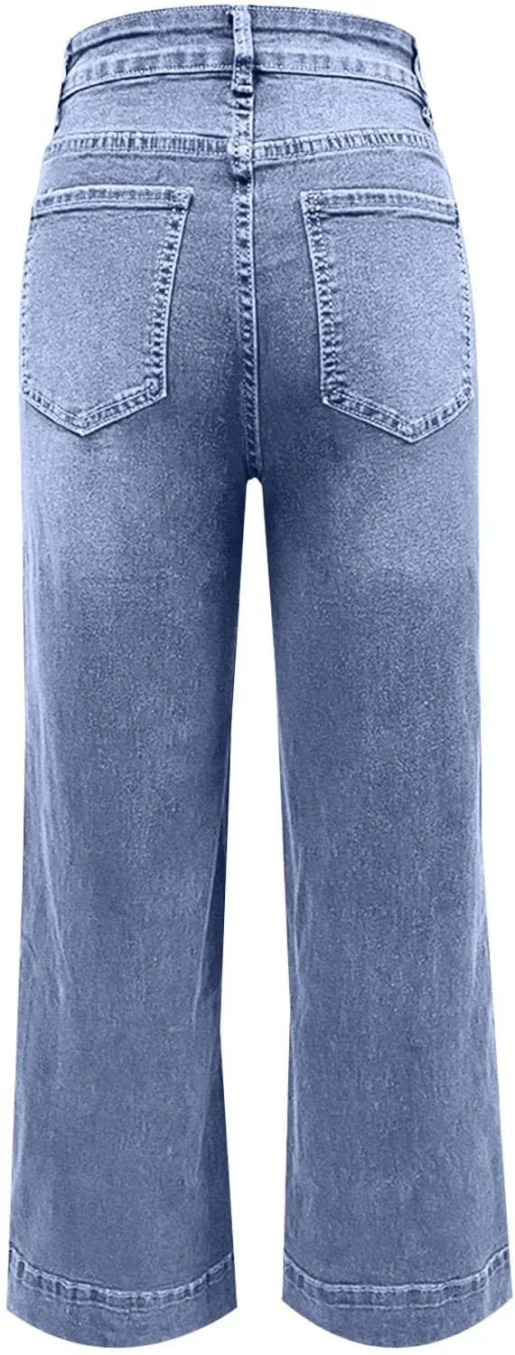 Women's High Waisted Wide Leg Jeans with Forward Pockets Trendy Casual Denim Pants for Comfort and Style Everyday